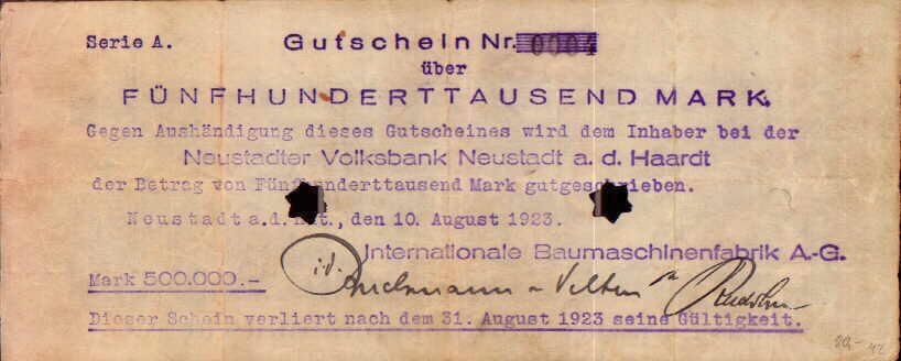 Vorderseite: 500.000,- Mark  auf RS eines Briefkopfes