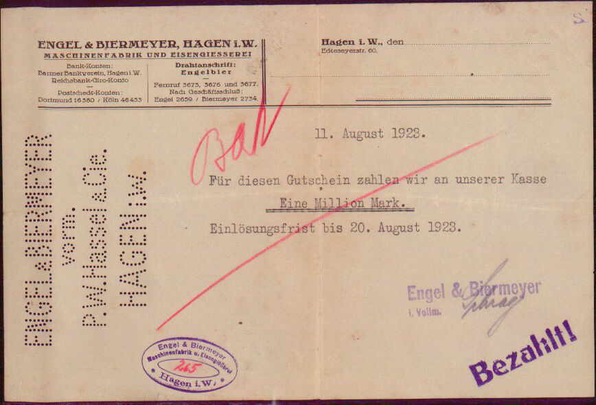 Vorderseite: 500.000,- Mark  auf RS eines Briefkopfes