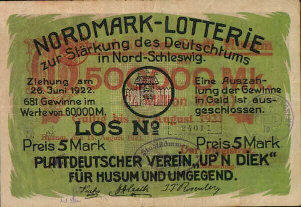 Lotterielos mit 1.Aufdruck